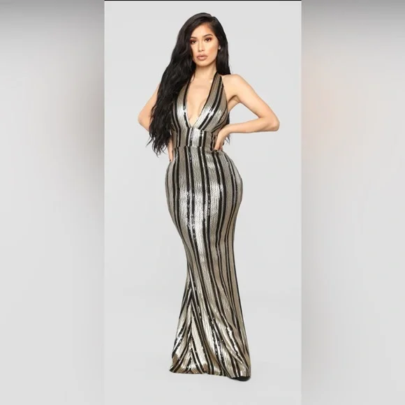 Fashion Nova Dresses Fn Black And Gold Sequin Dress Size Xs
